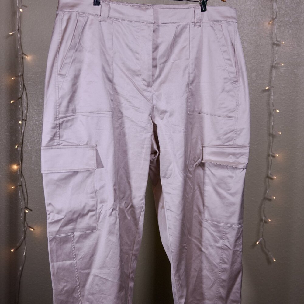 High Waisted Cream Satin Cargo Pants - Women's Old Navy - Size 18 P Plus Size